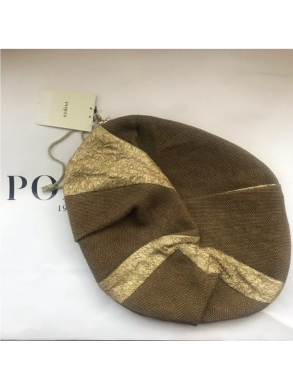 Ports 1961 Metallic hemp burlap linen silk pouch clutch cosmetic travel bag